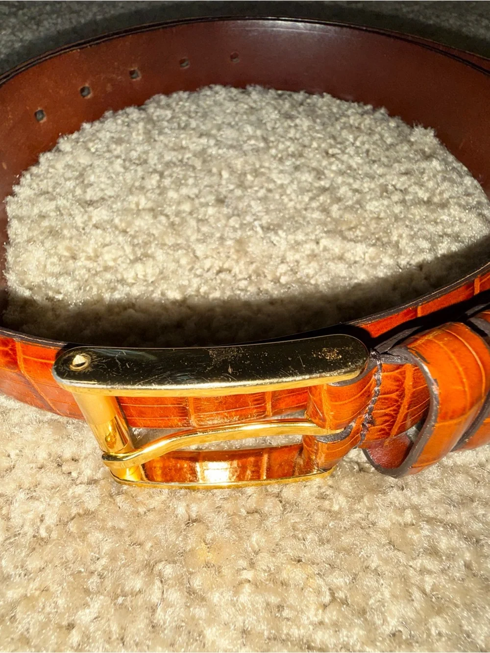 Johnston & Murphy Italian Calfskin Leather Belt Brown Croc Embossed Gold Buckle‎